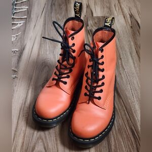 Dr. Martens Orange Leather 8-Eye Lace-Up Ankle Boots